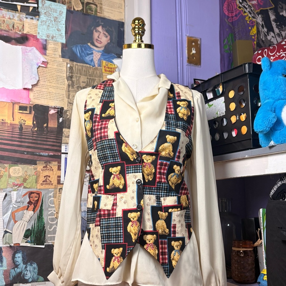 Vintage Robyn-Lyn Teddy Bear Patchwork Vest